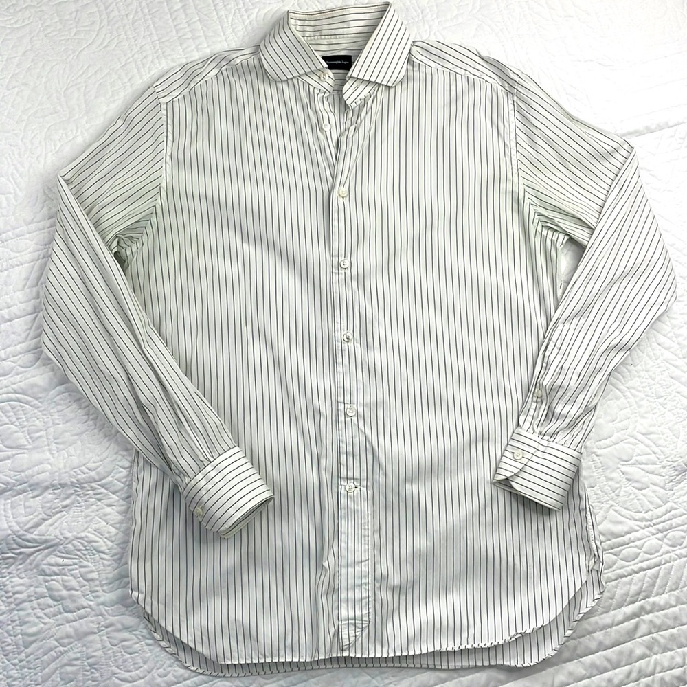 Ermenegildo Zegna Button Front Gingham Check Purple Long Sleeve Shirt size 43/17
